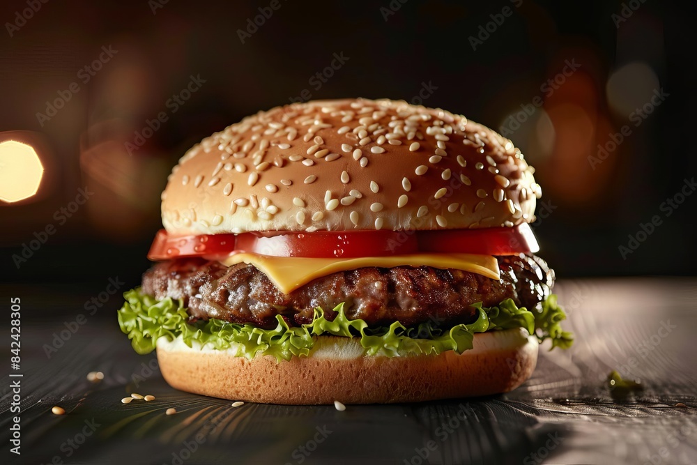 A mouthwatering, photorealistic frontal view of a juicy hamburger from a famous fast-food chain, A mouthwatering, photorealistic frontal view of a juicy hamburger from a famous fast-food chain,