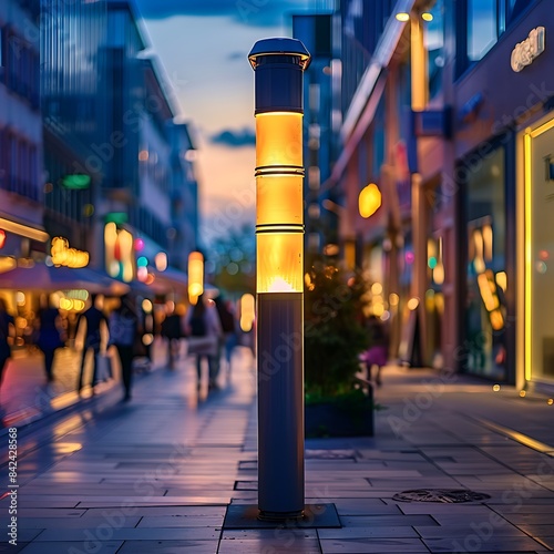 Wallpaper Mural Twilight CityLight pylon on a bustling commercial street, soft evening ambiance. Torontodigital.ca