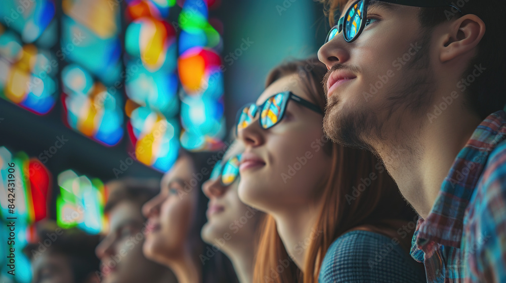 A group of young men in glasses looked at a stock trading screen A group of young men in glasses looked at a stock trading screen
