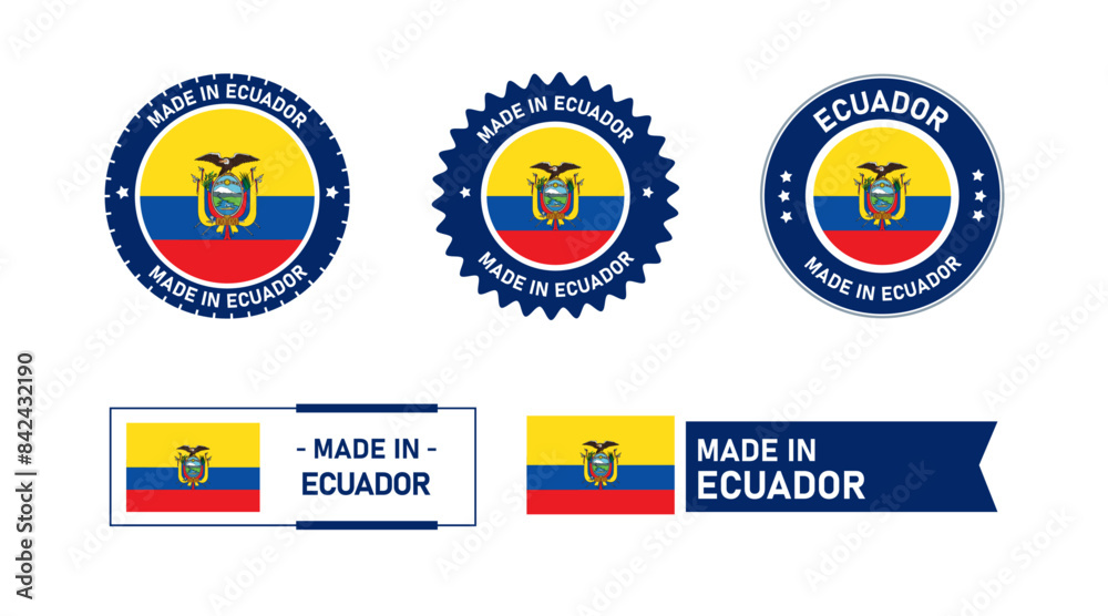 Obraz premium Ecuador flag, Made in Ecuador. Tag, Seal, Stamp, Flag, Icon vector