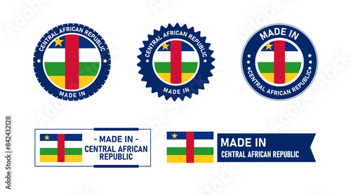 Central African Republic flag, Made in Central African Republic. Tag, Seal, Stamp, Flag, Icon vector