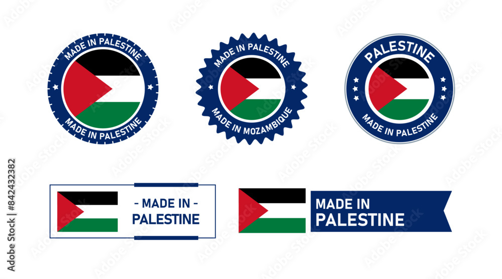 Naklejka premium Palestine flag, Made in Palestine. Tag, Seal, Stamp, Flag, Icon vector