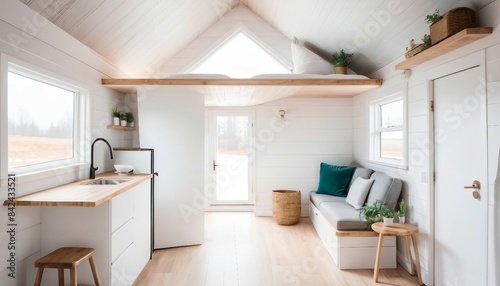 modern tiny house interior design in white color 