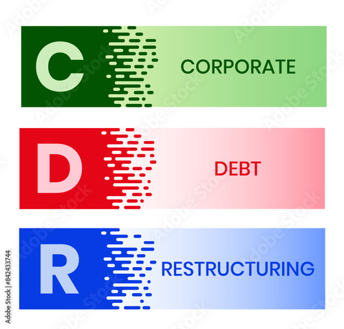 CDR. CORPORATE DEBT RESTRUCTURING acronym. Concept with keyword and icons. Flat vector illustration. Isolated on white.