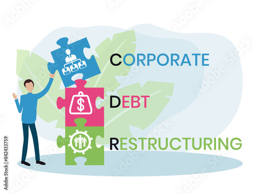 CDR. CORPORATE DEBT RESTRUCTURING acronym. Concept with keyword and icons. Flat vector illustration. Isolated on white.