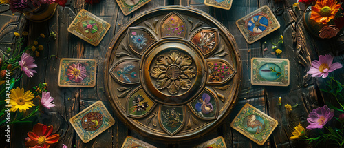 Tarot cards arranged in a Celtic cross spread