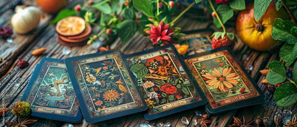 Tarot cards laid out in a past, present, future spread