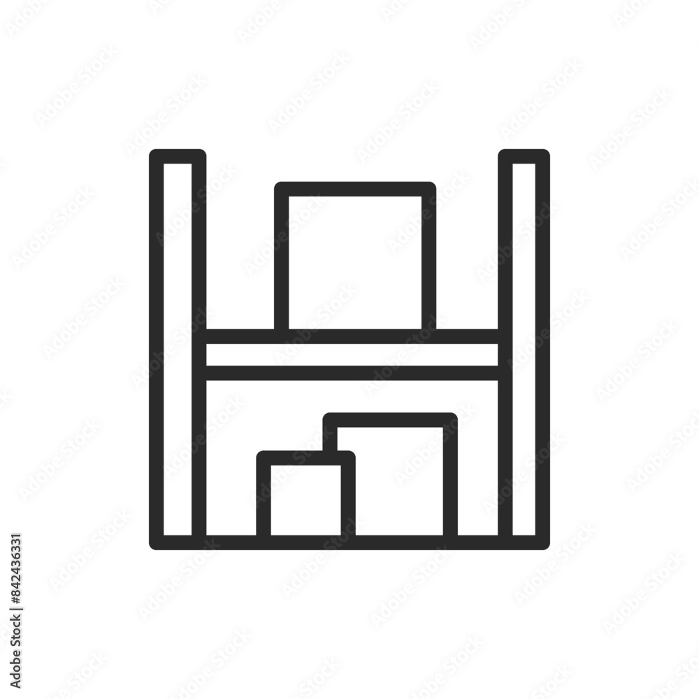 Warehouse shelving with boxes, linear style icon. Shelving with boxes, storage or inventory. Editable stroke width. Warehouse shelving with boxes, linear style icon. Shelving with boxes, storage or inventory. Editable stroke width.