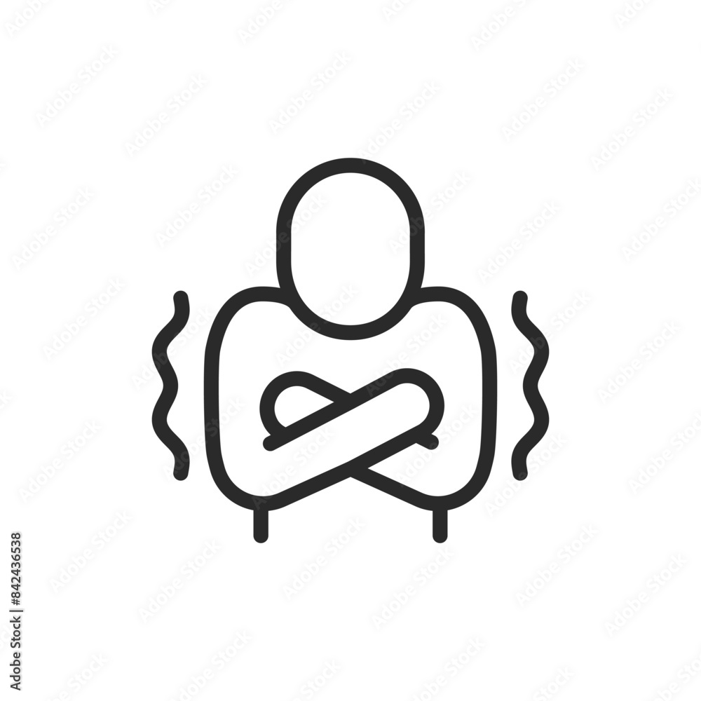 Person experiencing chills, linear style icon. Shivering and cold. Editable stroke width Person experiencing chills, linear style icon. Shivering and cold. Editable stroke width