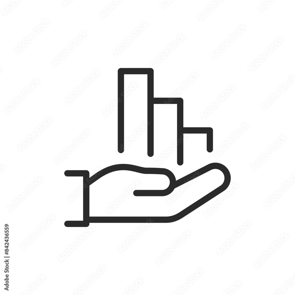 Bar graph in hand, linear style icon. data management or support. Editable stroke width. Bar graph in hand, linear style icon. data management or support. Editable stroke width.
