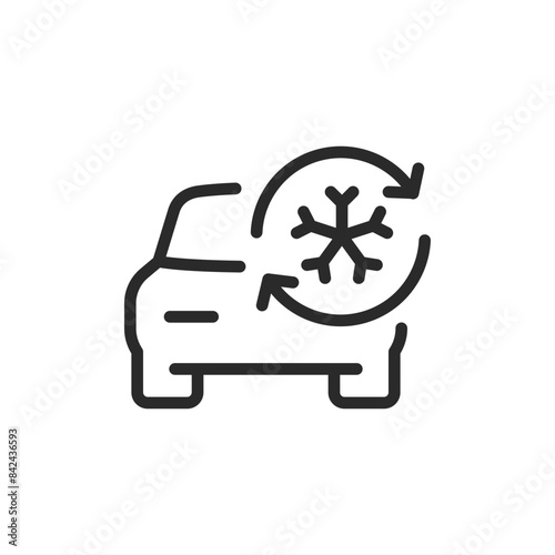 Car with air conditioning symbol, linear style icon. car air conditioning or climate control. Editable stroke width.