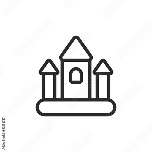 Inflatable castle, linear style icon. inflatable bouncy castle for kids' play. Editable stroke width.