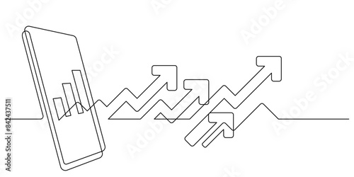 smart phone with up arrows growth high one line
