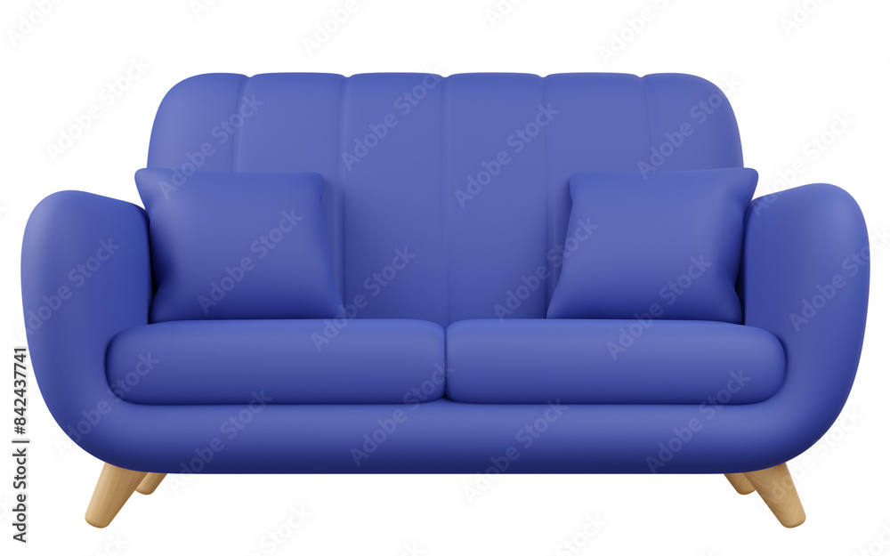 Fototapeta premium 3D Blue Sofa with Two Pillows Illustration 