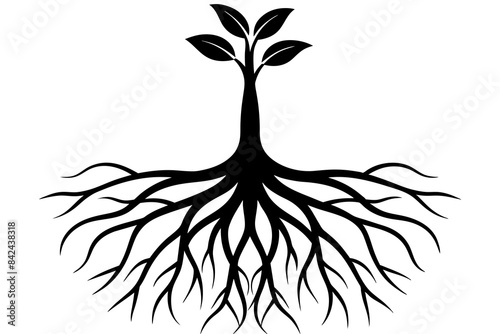 plant roots grow vertically silhouette vector illustration