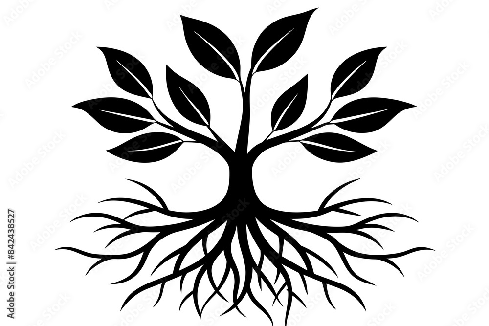plant roots grow vertically silhouette vector illustration