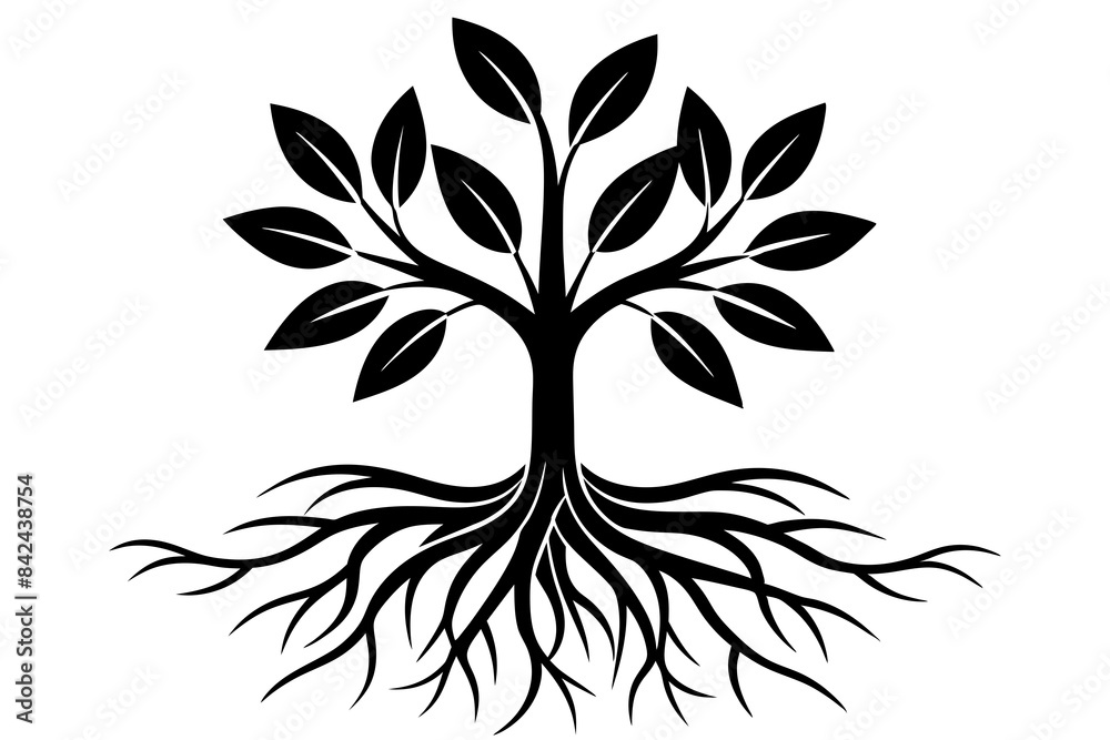 plant roots grow vertically silhouette vector illustration