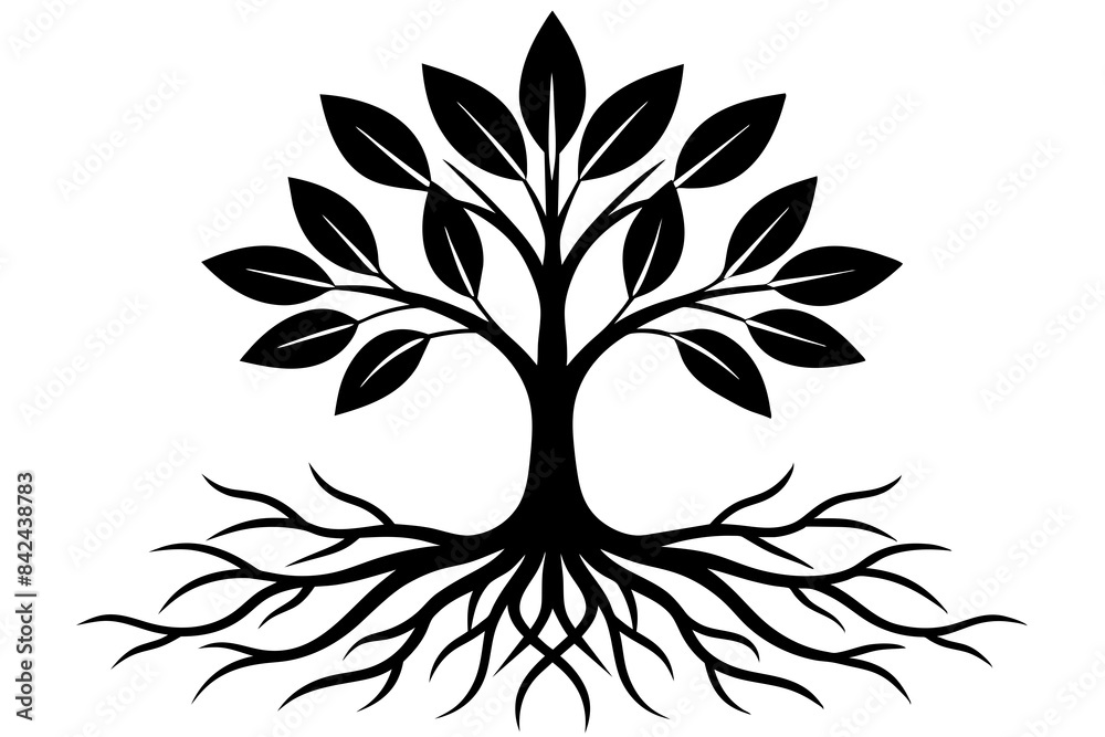plant roots grow vertically silhouette vector illustration