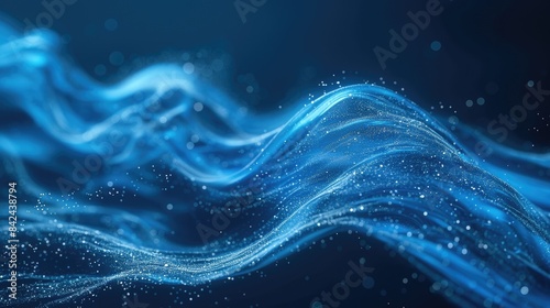 Blue wavy background with glowing particles. AIG535