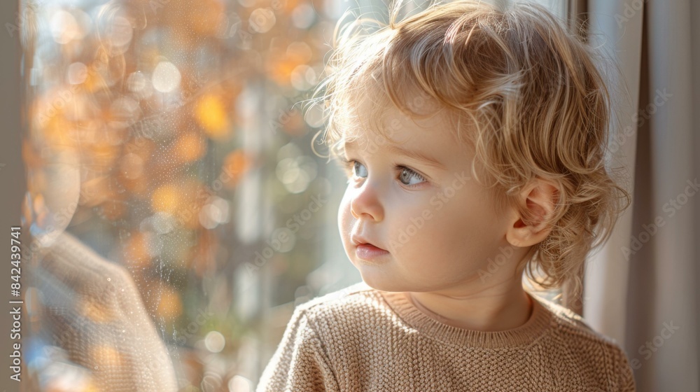 A toddler looking out the window, longingly. AI. A toddler looking out the window, longingly. AI.