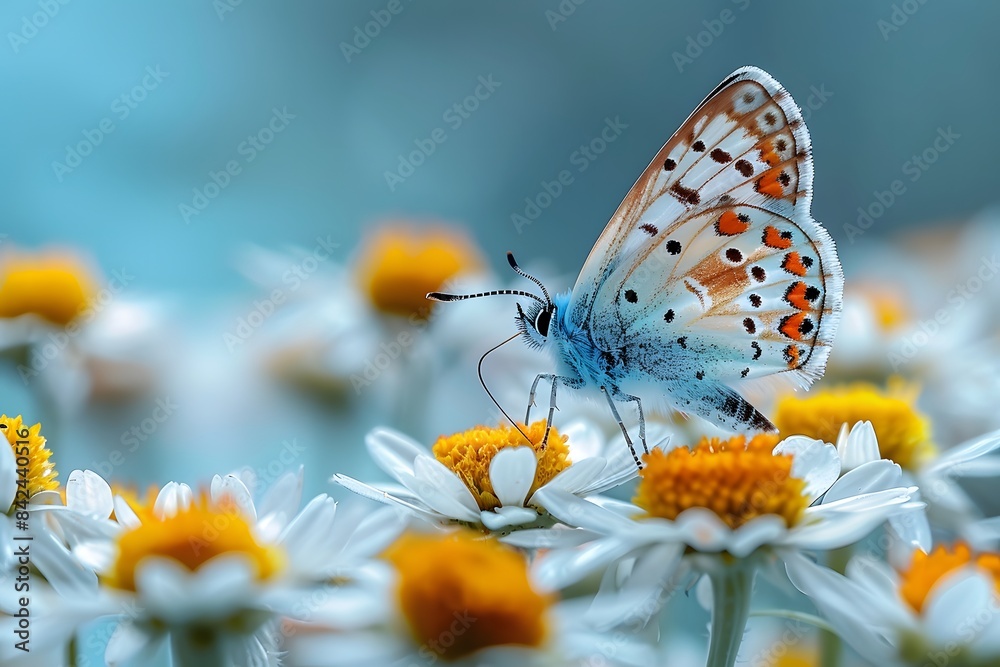 Obraz premium Beautiful Butterfly on Daisies - Nature, Close-Up Detail, Summer Aesthetics, Vibrant Colors