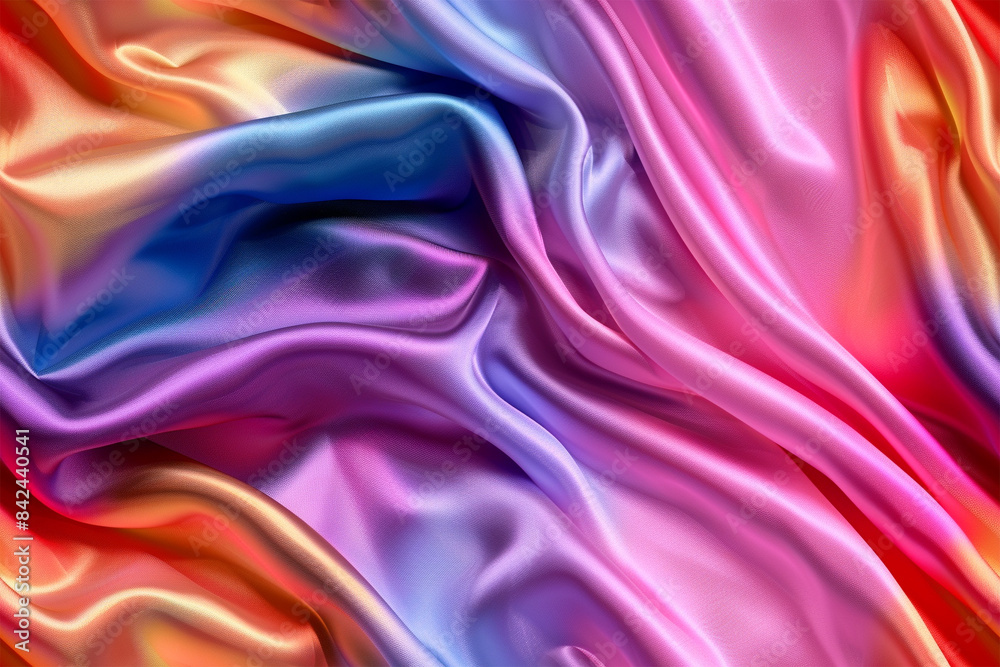 Fototapeta premium Multicolor Rainbow Silk satin background fabric texture, elegant fashion textile material