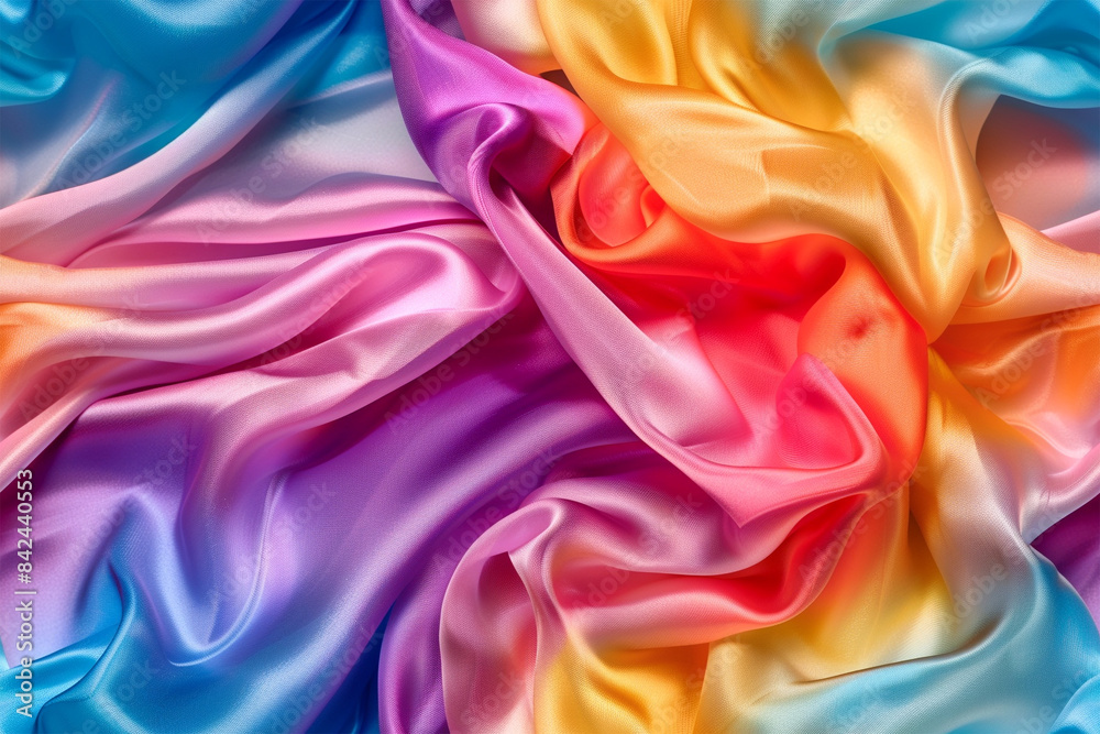 Obraz premium Multicolor Rainbow Silk satin background fabric texture, elegant fashion textile material