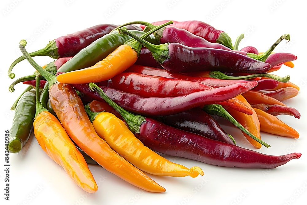 Fresh Colorful Chili Peppers Isolated on White Background - Spicy Vegetable Assortment for Culinary Use and Food Photography