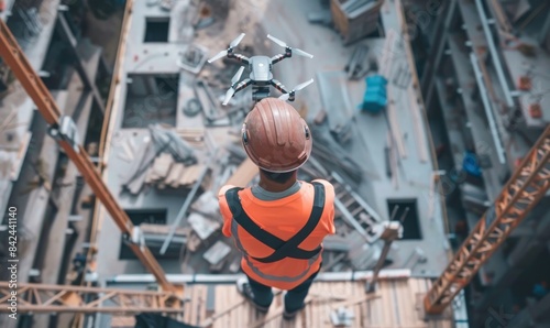 drone pilot overlooking construction site