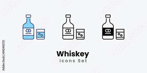 Whiskey icons vector set stock illustration.