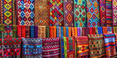 A vibrant tapestry of colorful fabrics, representing the diverse cultures and heritage of the AANHPI community, with empty space for text