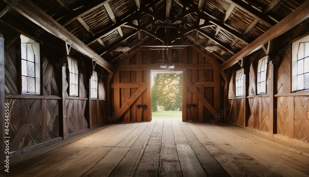 indoor view of an old wooden barn indoor view of an old wooden barn