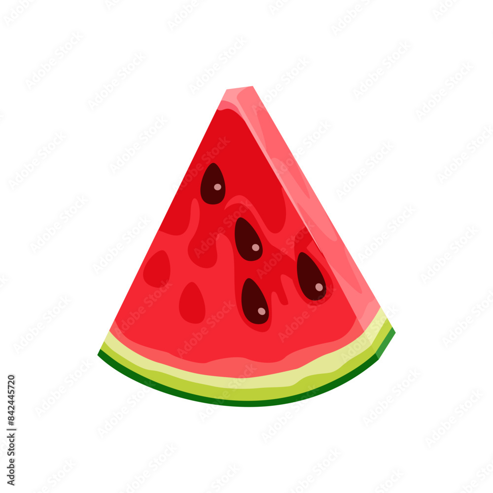 Slice of watermelon isolated on white background. Vector cartoon illustration of sweet ripe fruit Slice of watermelon isolated on white background. Vector cartoon illustration of sweet ripe fruit
