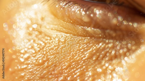 A close-up shot of a single, raised blister on sunburnt skin, amplifying the discomfort and potential for scarring. photo