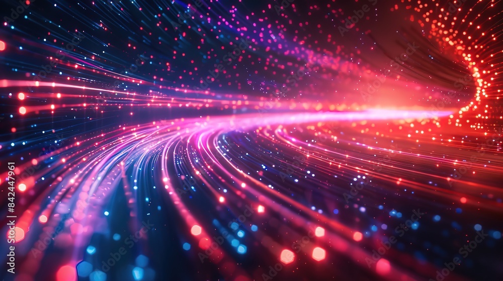 Fototapeta premium Abstract tech background of high speed optic fiber data transfer, ultra fast broadband, digital network connection, electronic motion, cyber turn 