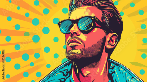 man in a deep jacket on a yellow background in the style of retro illustrations