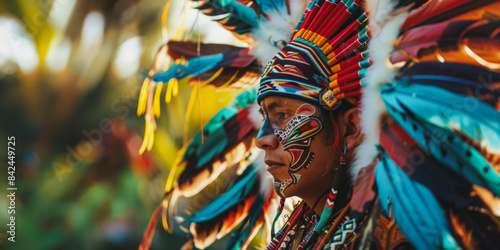 Native American man in colorful headdress at cultural festival