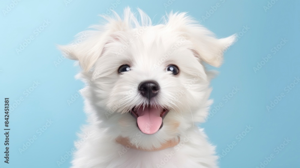 A puppy on pastel background. Copy space. A puppy on pastel background. Copy space.