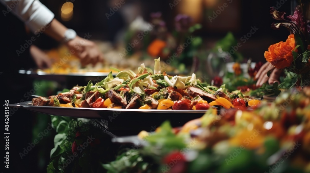 Catering buffet food indoor in restaurant with grilled meat. Catering buffet food indoor in restaurant with grilled meat.