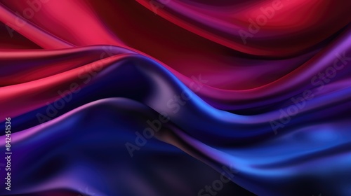 Violet blue silk satin. Abstract shiny fabric background. Wide banner.