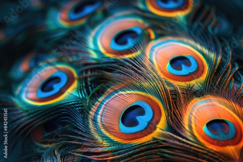 Background created from amazing colorful peacock feathers