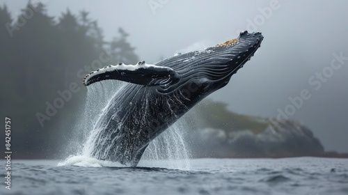 Humpback whales jumping over water.