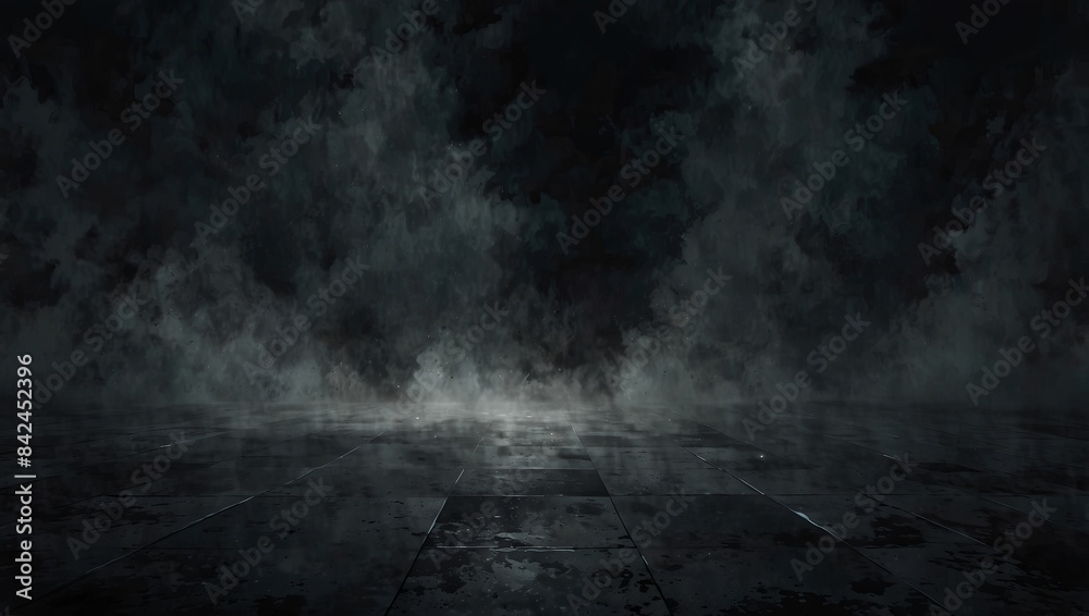 Texture dark concentrate floor with mist or fog. 2d style