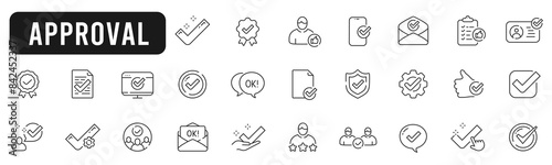 Set of approval related line icons. Accept, confirm, checkmark, ok etc. Editable stroke