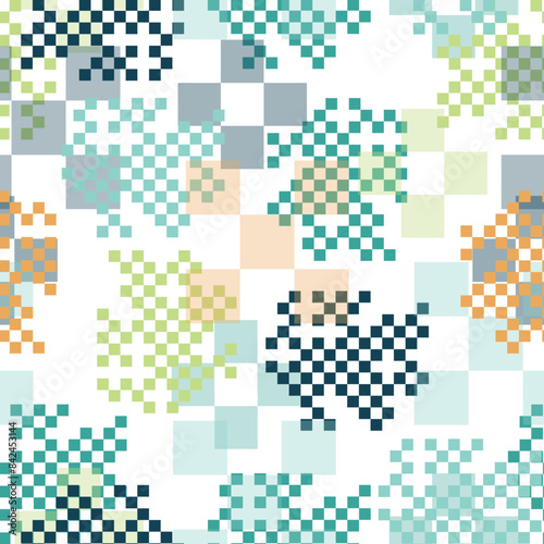 Square pixel art pattern. Seamless vector background Above the picture are placed concentric rounded squares. © Natallia