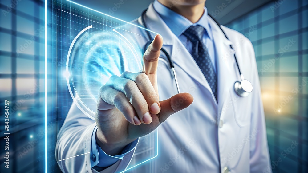 Arzt berührt Touch Screen - Digitale Daten in der Medizin - Futuristisch Arzt berührt Touch Screen - Digitale Daten in der Medizin - Futuristisch