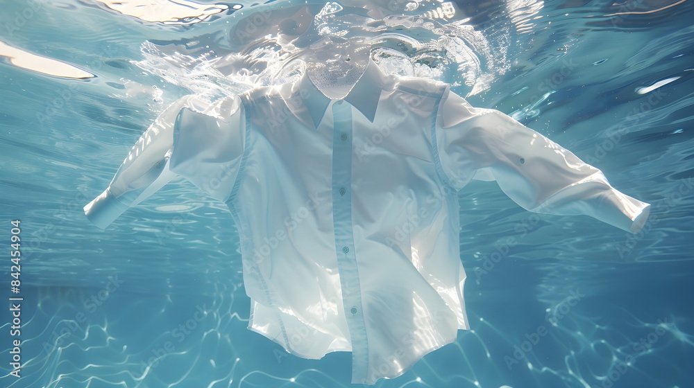 Naklejka premium Submerged White Dress Shirt Underwater Sunlight Reflections