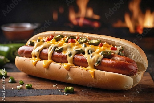 Hotdog at a Barbecue: a hotdog fresh off the grill, with char marks and topped with melted cheese.
