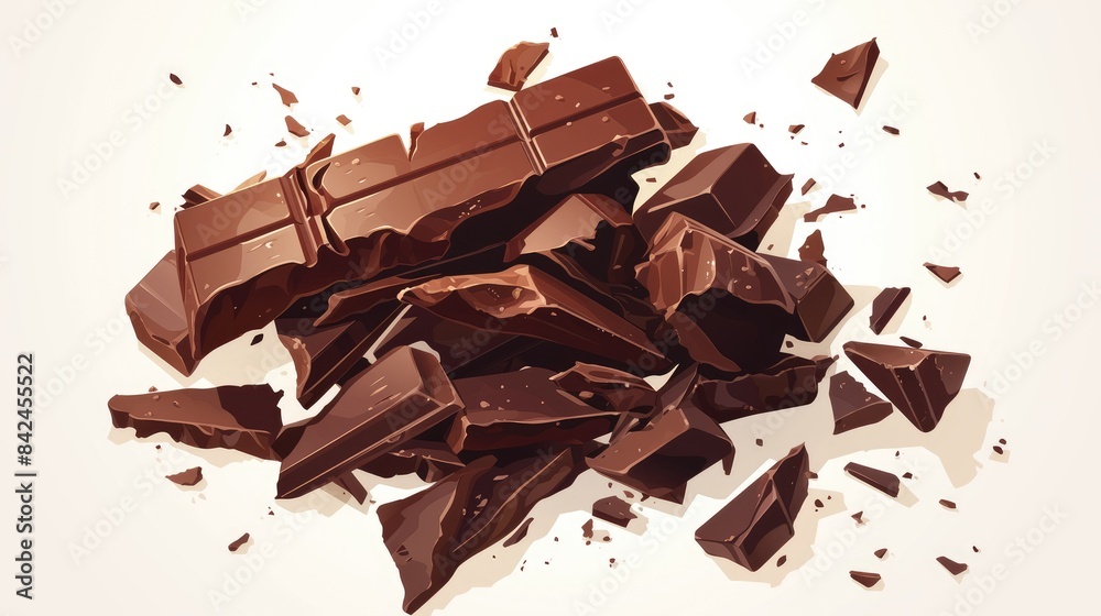 Fototapeta premium 2d illustration of a partially eaten chocolate bar with scattered pieces depicted in EPS 10 format