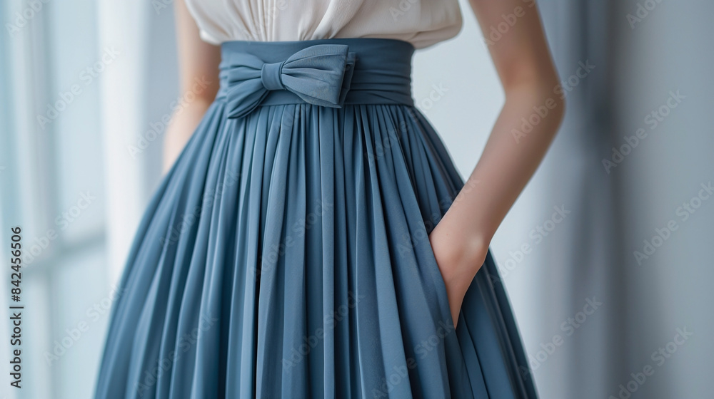 Close up on Slate Blue pleated Skirt Close up on Slate Blue pleated Skirt